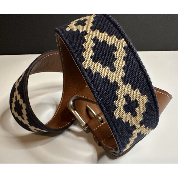 La Matera Unisex Belt Size 34 Navy Blue Corbina Woven Silver Buckle - Picture 6 of 16